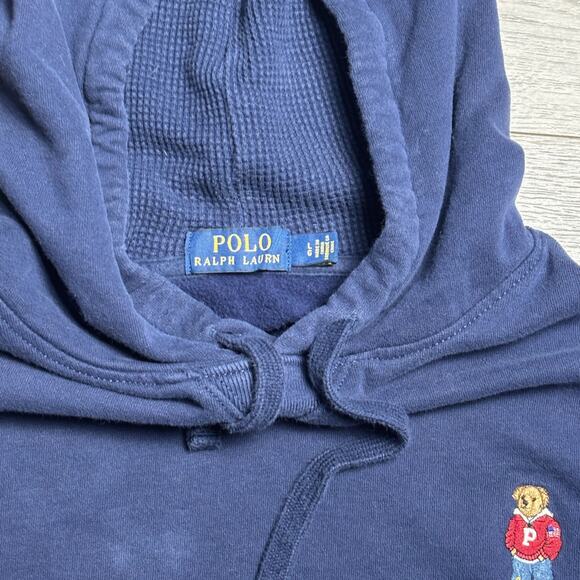 Polo Ralph Lauren Blue Preppy Teddy Bear Hoodie Pullover Sweatshirt size Large - Picture 7 of 8